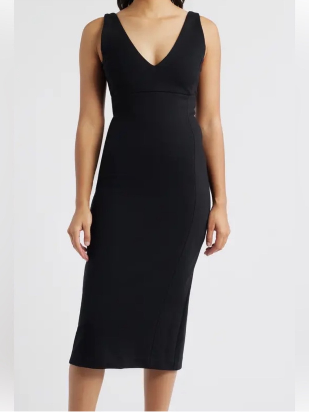 Spanx Large Regular Dress Sleeveless Low V-Neck Ponte Midi in Classic Black NWT